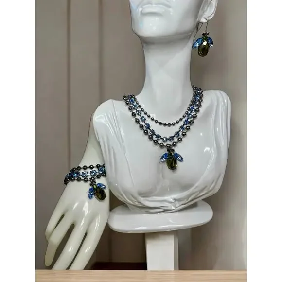 Y2K Coach Poppy Swarovski Crystal Bee Necklace, Bracelet & Earring Jewelry Set - Picture 12 of 13